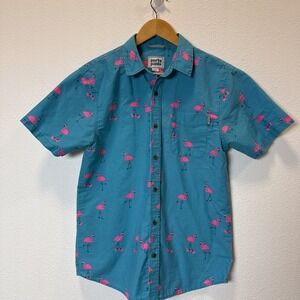 NWT Party Pants Pink Flamingo Mens Short Sleeve Button Down Shirt Sz S